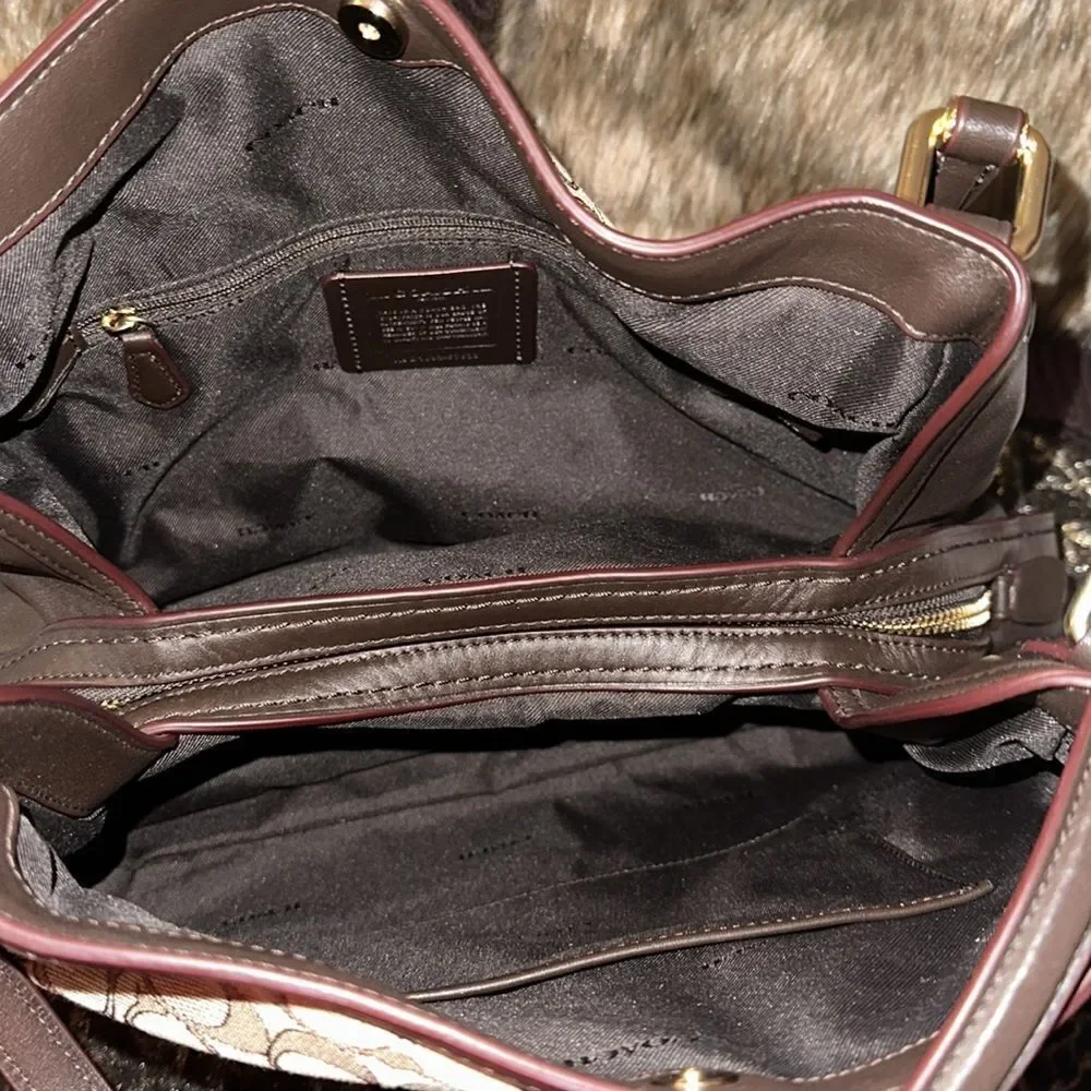 Coach Lexy Brown Tan Coach Logo Mid Sized Genuine Leather Satchel